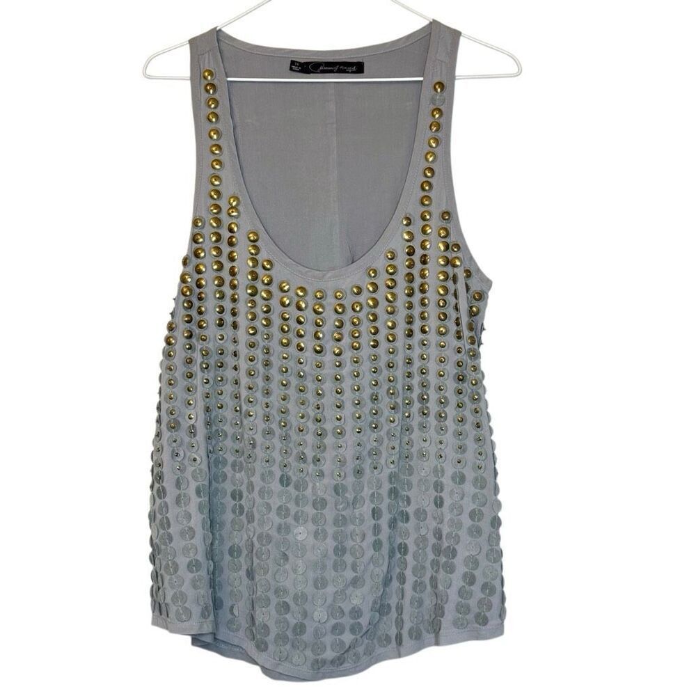 Patterson J. Kincaid Scoop Neck Silver & Gold Studded Tunic Tank Top Gray XS